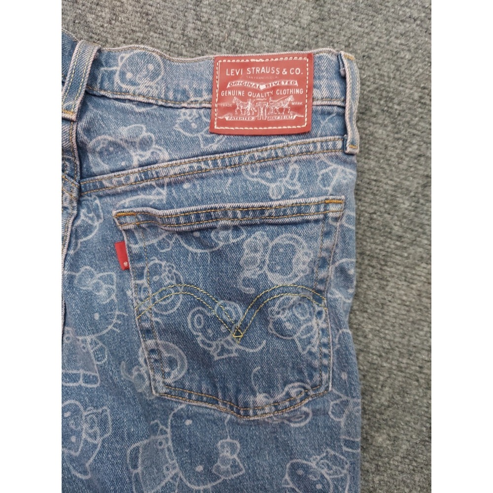 Levis Hello Kitty Jeans Womens 26x32 Blue Allover Print Straight‎ 501 Button Fly